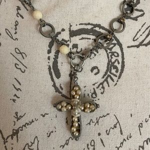 Malibu Designer Silver Pearl Cross Necklace